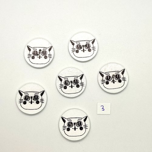 6 boutons fantaisies en bois noir et blanc - tete de chat - 25mm - bri632-3