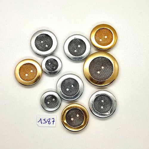 10 boutons en résine doré et argenté - vintage - taille diverse - tr1587