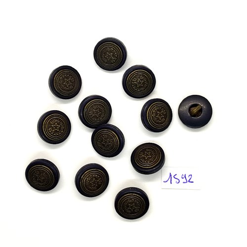 12 boutons en résine bleu foncé et bronze - vintage - 15mm - tr1592