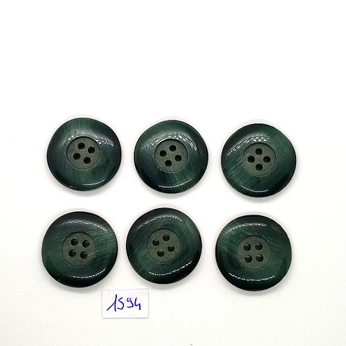 6 boutons en résine vert - vintage - 28mm - tr1594