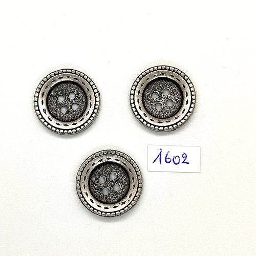 3 boutons en métal argenté - vintage - 23mm - tr1602