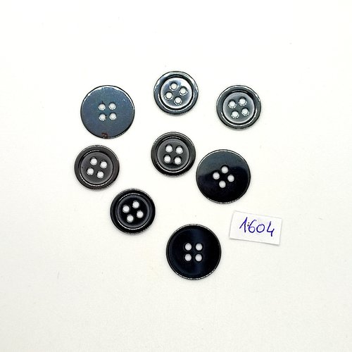 8 boutons en métal argenté mat - vintage - 18mm et 15mm - tr1604
