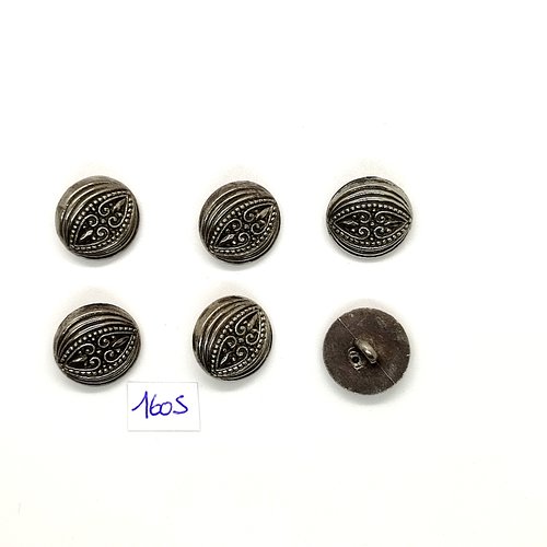 6 boutons en métal argenté - vintage - 18mm - tr1605