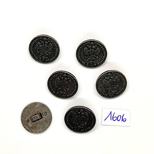 6 boutons en métal argenté - vintage - 18mm - tr1606