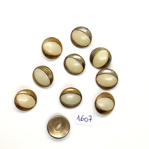 10 boutons en résine blanc cassé et doré - vintage - 18mm - tr1607