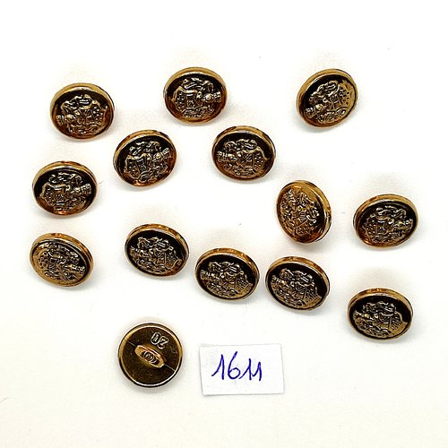 14 boutons en résine doré - vintage - 13mm - tr1611