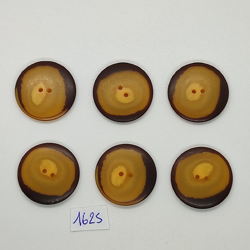 6 boutons en résine jaune / orangé et marron - vintage - 28mm - tr1625