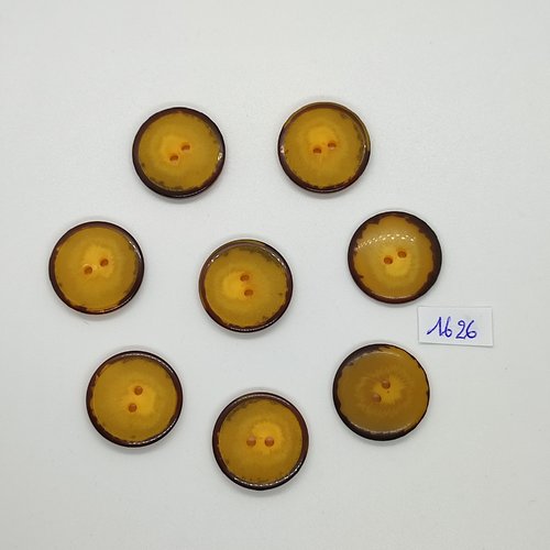 8 boutons en résine jaune / orangé et marron - vintage - 23mm - tr1626