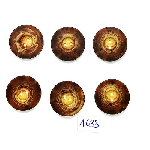 6 boutons en résine beige et marron - vintage - 23mm - tr1633
