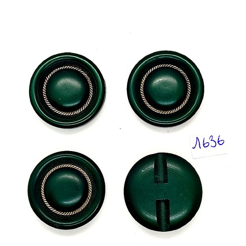 4 boutons en résine vert et liserai argenté - vintage - 31mm - tr1636