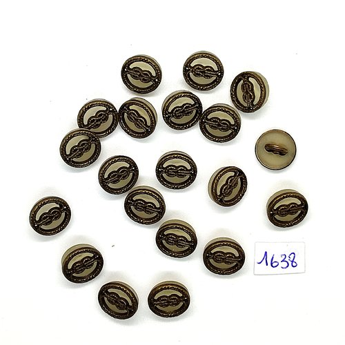 20 boutons en résine transparent et métal bronze - vintage - 13mm - tr1638