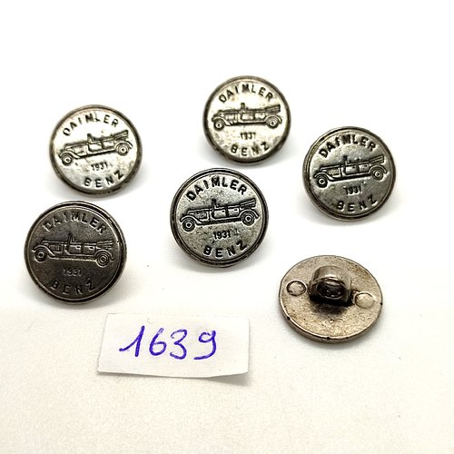 6 boutons en métal argenté - voiture benz - vintage - 15mm - tr1639