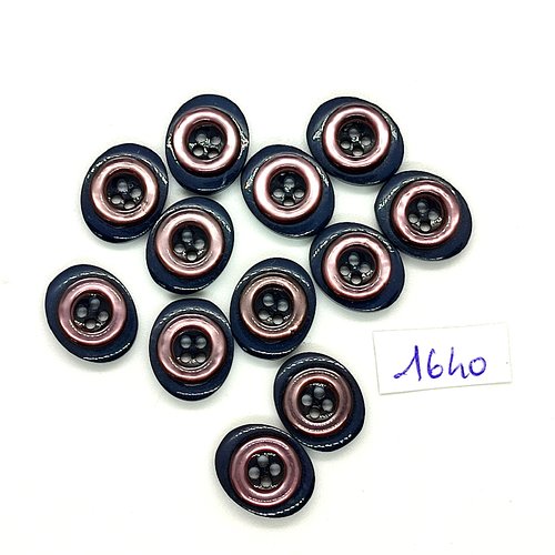 12 boutons en résine marron et bleu foncé - vintage - 12x15mm - tr1640