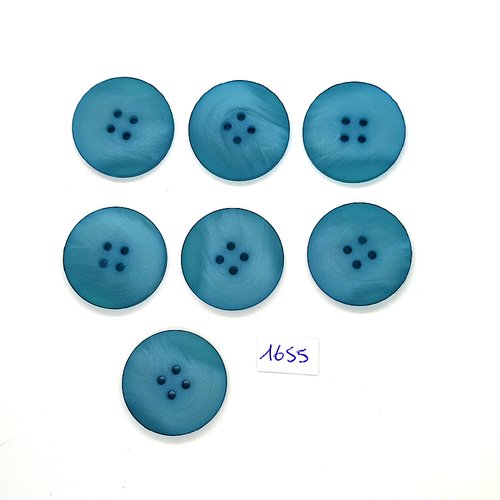 7 boutons en résine bleu - vintage - 28mm - tr1655