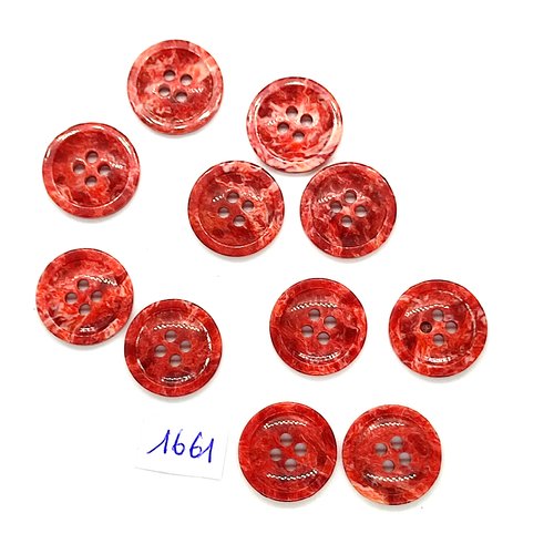 11 boutons en résine rouge marbré - vintage - 18mm - tr1661