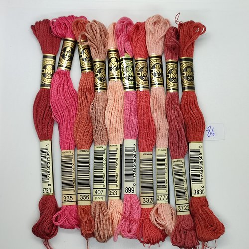 Lot de 10 échevettes fil a broder - dmc - ton rose - mouliné spécial - 84