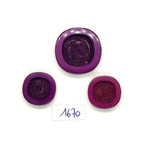 3 boutons en résine violet - vintage - 29mm et 20mm - tr1670