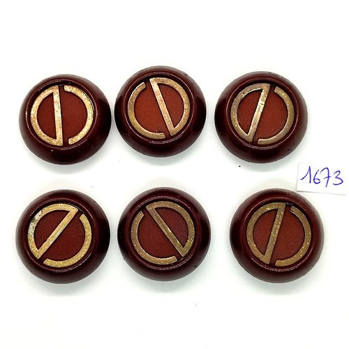 6 boutons en résine marron et bronze - vintage - 30mm - tr1673