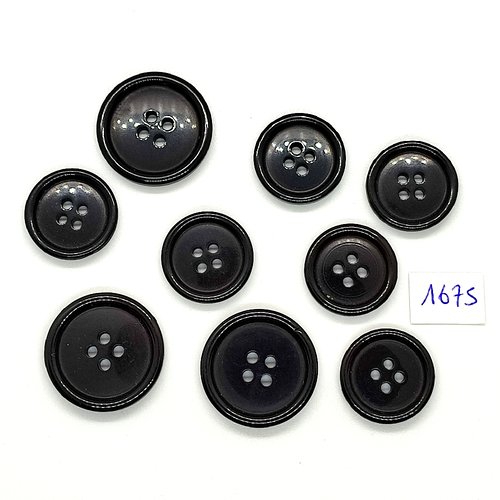 9 boutons en résine noir - vintage - 25mm et 20mm - tr1675