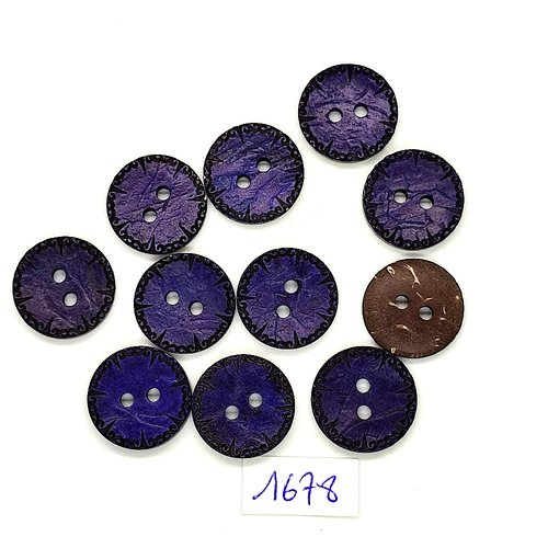 11 boutons en coco bleu - vintage - 18mm - tr1678
