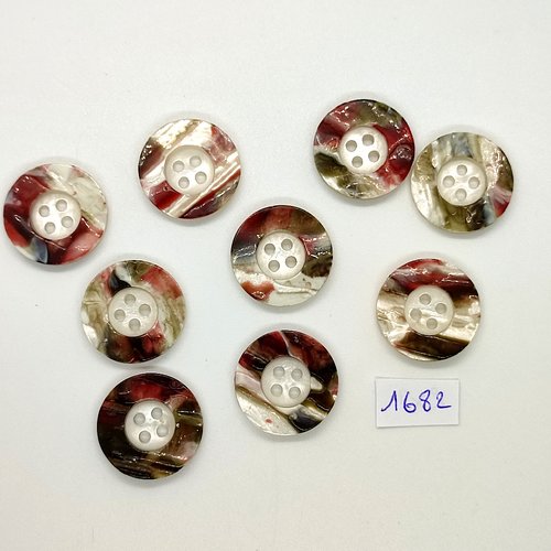 9 boutons en résine bordeaux et blanc cassé- vintage - 22mm - tr1682