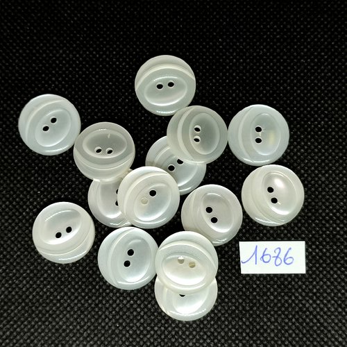 14 boutons en résine blanc brillant - vintage - 18mm - tr1686