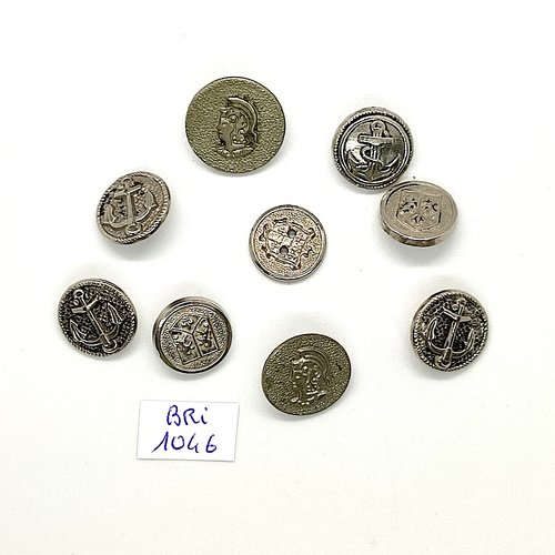 9 boutons en résine argenté - bri1046