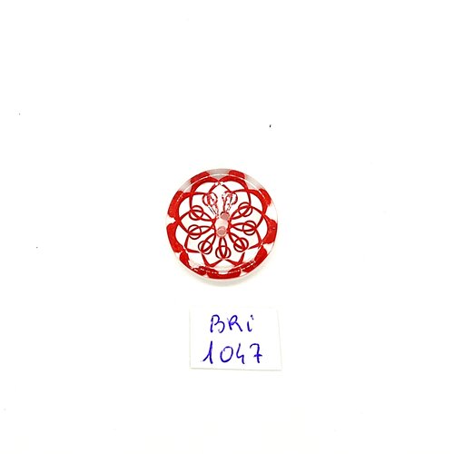 1 bouton en résine transparent et rouge - 22mm - bri1047