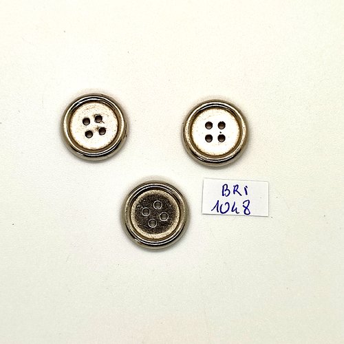 3 boutons en métal argenté - 18mm - bri1048