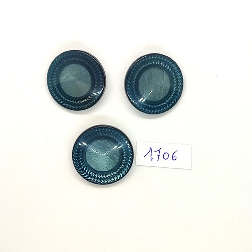 3 boutons en résine vert - vintage - 27mm - tr1706