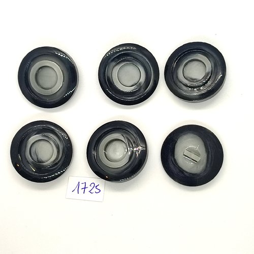 6 boutons en résine noir et gris - vintage - 31mm - tr1725