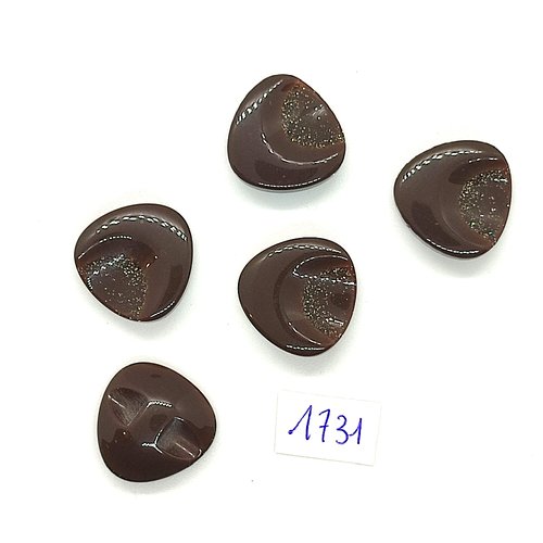 5 boutons en résine marron pailleté - vintage - 19mm - tr1731