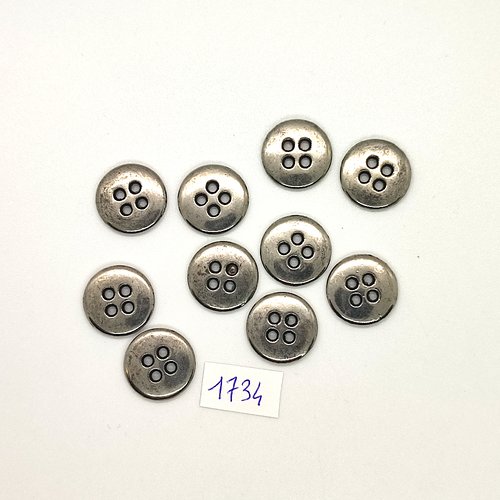 10 boutons en métal argenté - vintage - 15mm - tr1734
