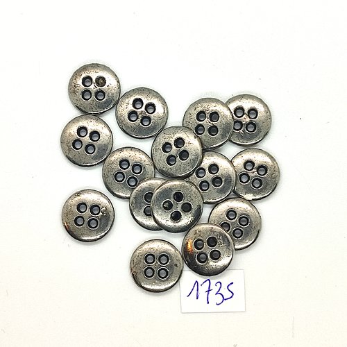 15 boutons en métal argenté - vintage - 13mm - tr1735