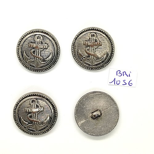 4 boutons en résine argenté - une ancre - 25mm - bri1056