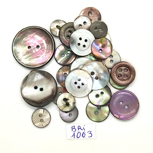 29 boutons en nacre gris / marron - taille diverse - bri1063