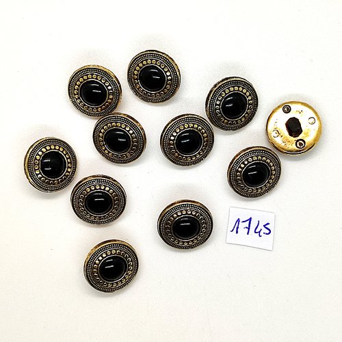11 boutons en résine doré et noir - vintage - 15mm - tr1745