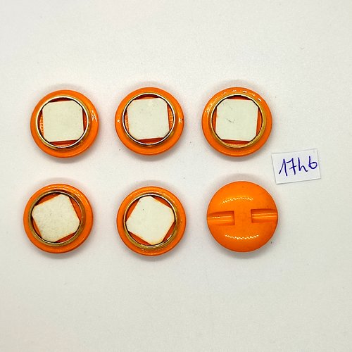 6 boutons en résine orange et blanc - vintage - 22mm - tr1746