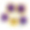 5 boutons en métal doré et résine violet / lilas foncé - vintage - 22x22mm et 27x27mm - tr1754