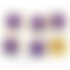 6 boutons en métal doré et résine violet / lilas foncé - vintage - 22x22mm - tr1755