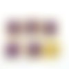 6 boutons en métal doré et résine violet / lilas foncé - vintage - 27x27mm - tr1756