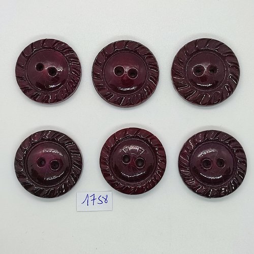 6 boutons en résine bordeaux foncé - vintage - 30mm - tr1758