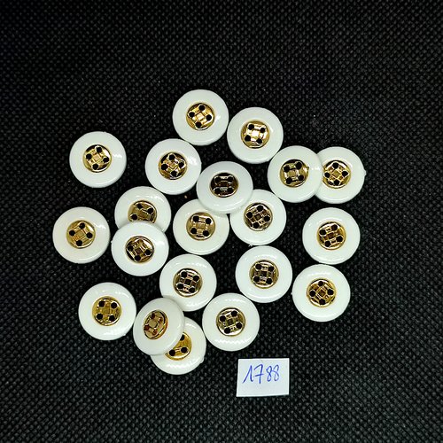 20 boutons en résine blanc et doré - vintage - 15mm - tr1788