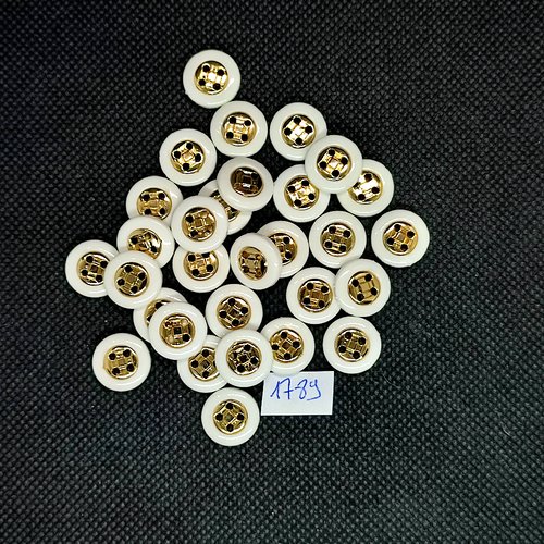 30 boutons en résine blanc et doré - vintage - 13mm - tr1789