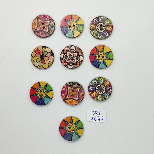 10 boutons en bois multicolore  - 20mm - bri1077