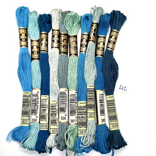Lot de 10 échevettes fil a broder - dmc - ton bleu - mouliné spécial - 212