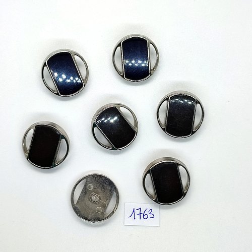7 boutons en résine bleu foncé et argenté - vintage - 23mm - tr1763