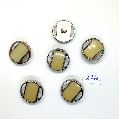 6 boutons en résine beige et argenté - vintage - 23mm - tr1764