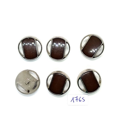 6 boutons en résine marron et argenté - vintage - 23mm - tr1765