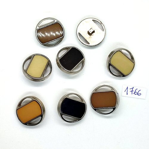 8 boutons en résine argenté et multicolore - vintage - 23mm - tr1766